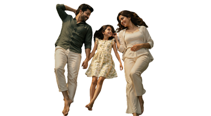 Family enjoying the nature-oriented Yog Anand lifestyle